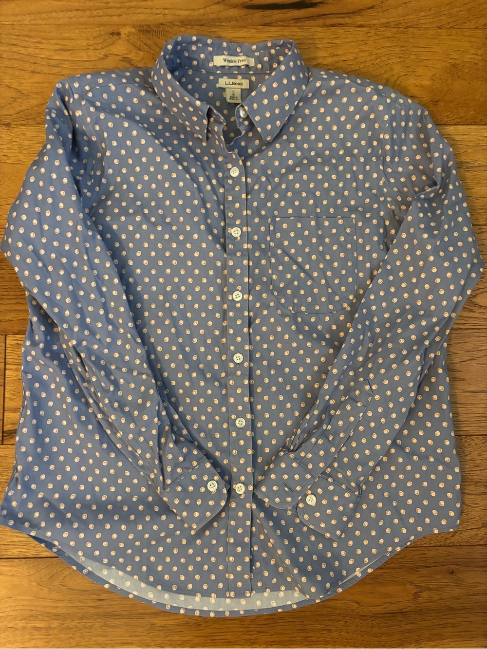 L.L. Bean Women’s Blue Button-Down Shirt with White Dot Print